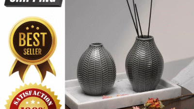 Set of 2 Black and Grey Ceramic Vases – Decor for Flowers, Home & kitchen