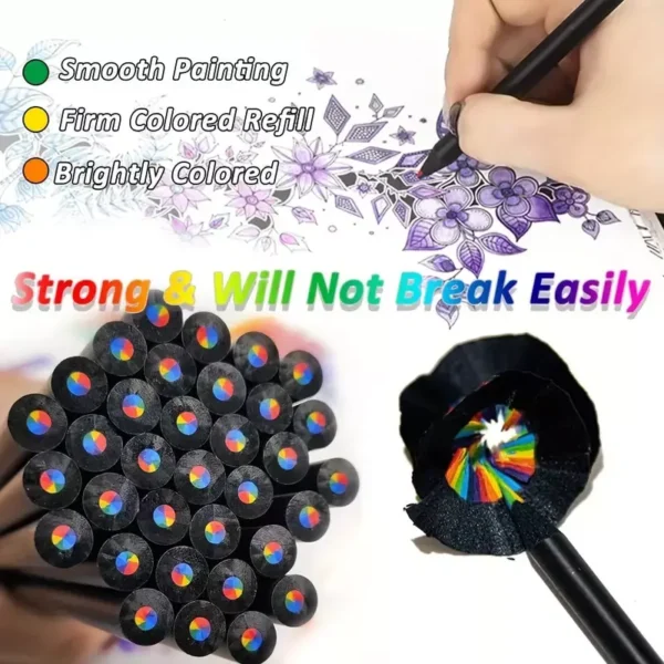 Black Wooden Rainbow Colored Pencils, 7 Colors in 1 RainBow Pencil Art Supplies - Image 4