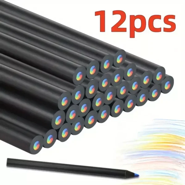 Black Wooden Rainbow Colored Pencils, 7 Colors in 1 RainBow Pencil Art Supplies - Image 7