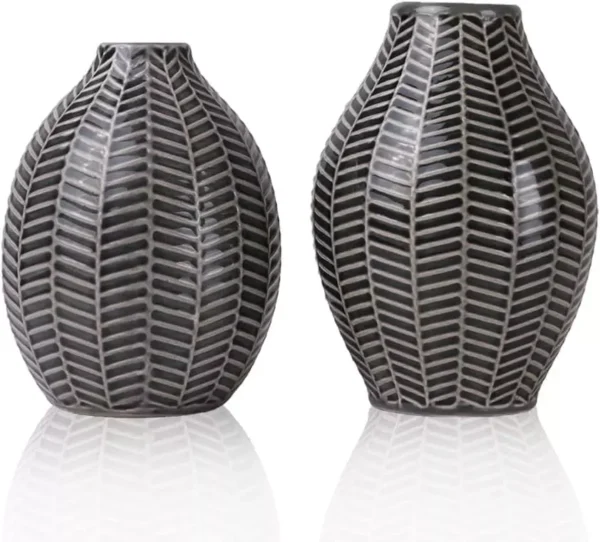 Set of 2 Black and Grey Ceramic Vases – Decor for Flowers, Home & kitchen - Image 4