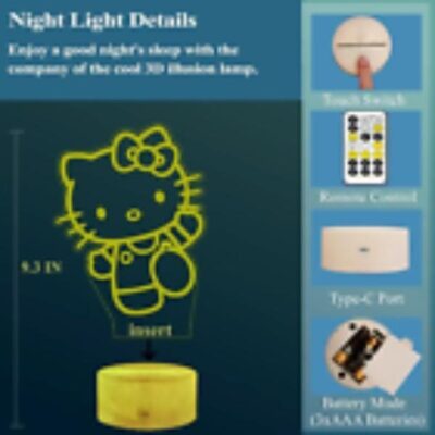 Cute Night Light - Anime Character 7 Color Change Decor Kitty Lamp with Remote - Image 4