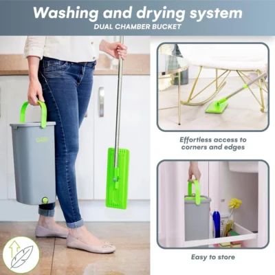Mop and Bucket Set - Easy Gleam Floor Flat Mop with 2-Chamber Bucket-Green - Image 7