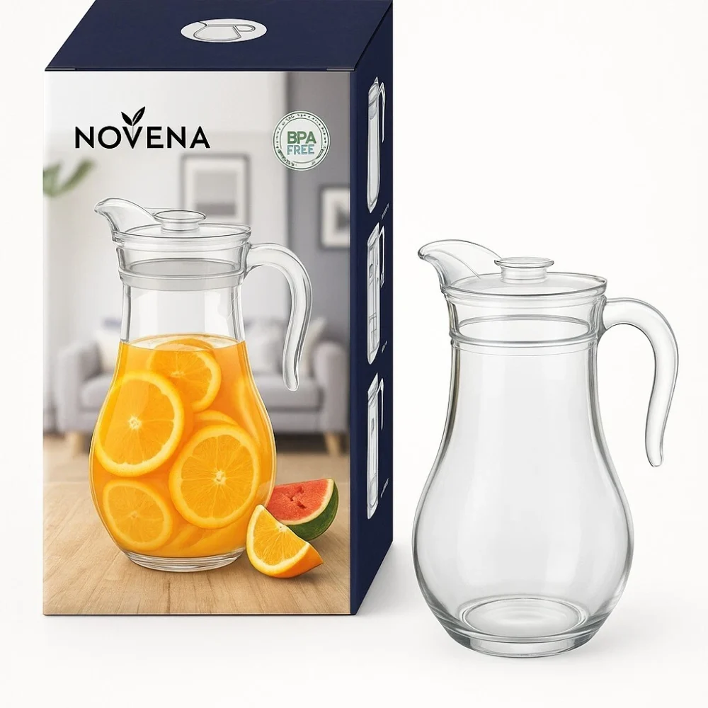 Glass Water Jug Pitcher Juice Cocktail 1.8L