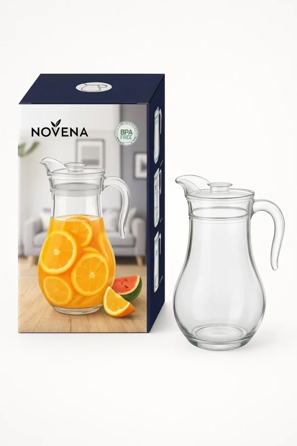 Glass Water Jug Pitcher Juice Cocktail 1.8L