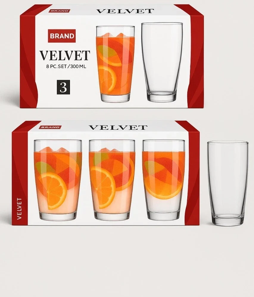 Set of 3 Velvet Hiball Tumbler Drinking Glasses