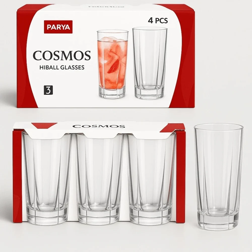 Set of 3 Glass Hiball Tumblers for Serving Water Juice or Cold Drinks at Home