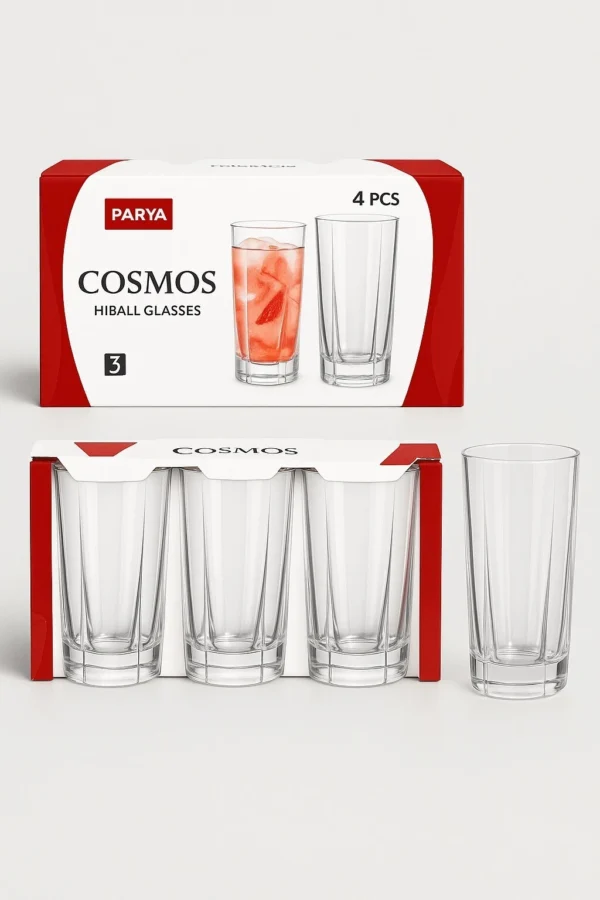 Set of 3 Glass Hiball Tumblers for Serving Water Juice or Cold Drinks at Home