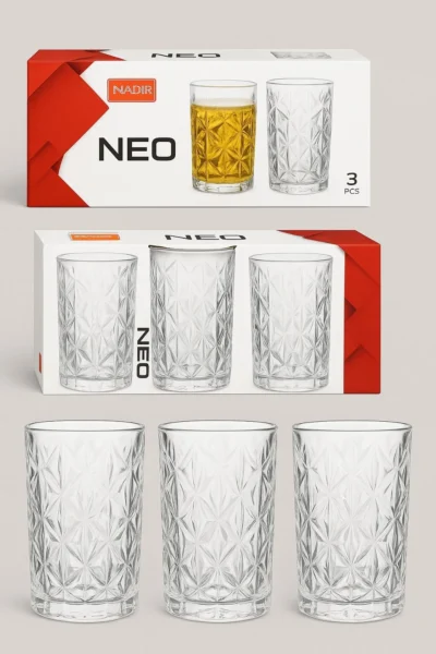 Set of 3 Drinking Glasses 335ml Clear Hiball Tumblers for Juice or Soft Drinks