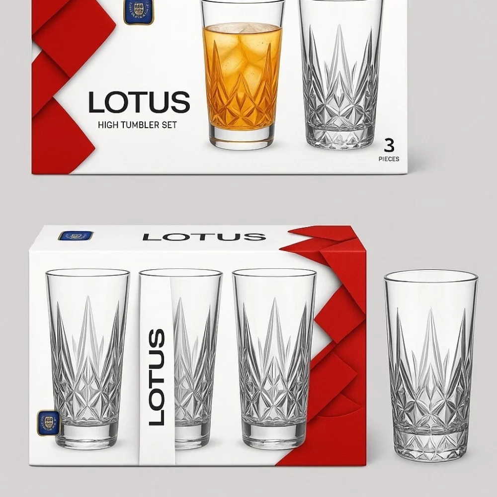 Set Of 3 Highball Tumbler Glasses 260ml Embossed Floral Hi Ball Drinking Glass