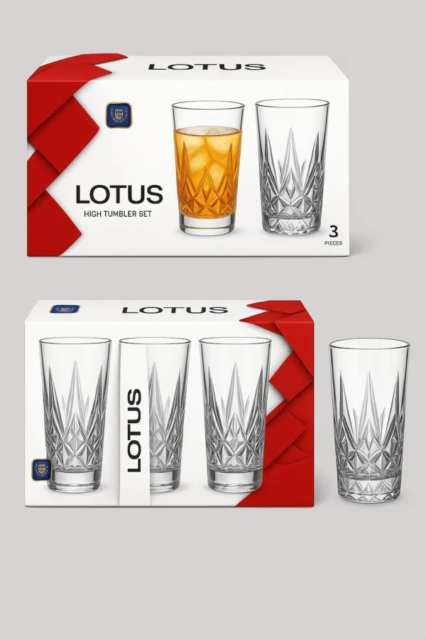 Set Of 3 Highball Tumbler Glasses 260ml Embossed Floral Hi Ball Drinking Glass
