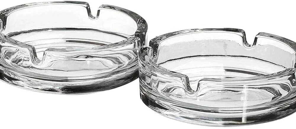 2 Glass Ashtray Cigarette Smoking Round