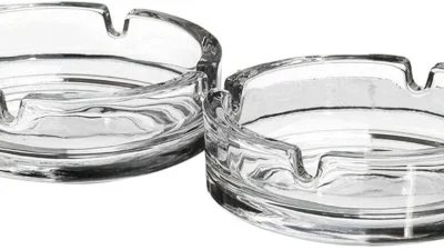 2 Glass Ashtray Cigarette Smoking Round