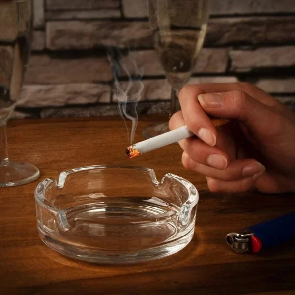2 Glass Ashtray Cigarette Smoking Round - Image 2