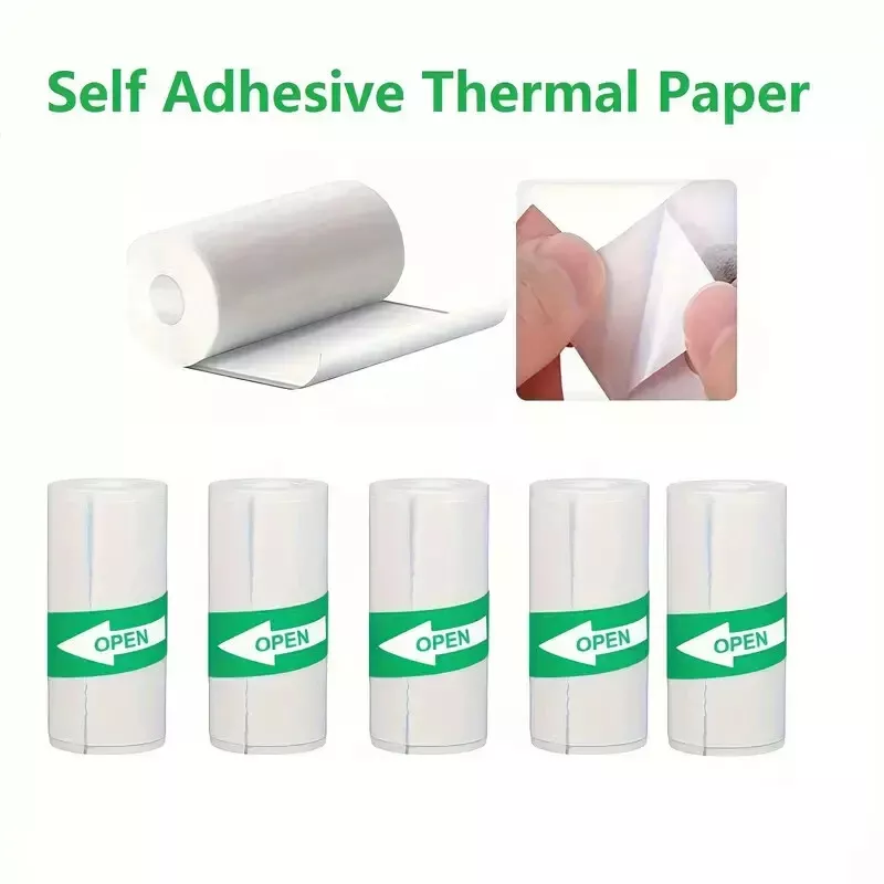 5 Pcs Self-Adhesive Thermal Printer Paper – Mini Printable Sticker Rolls