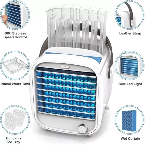 Desk Cooler Fan, Small Air Conditioner Cooling Fan, Rechargeable Built-in Ice... - Image 7