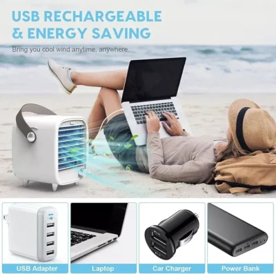 Desk Cooler Fan, Small Air Conditioner Cooling Fan, Rechargeable Built-in Ice... - Image 8