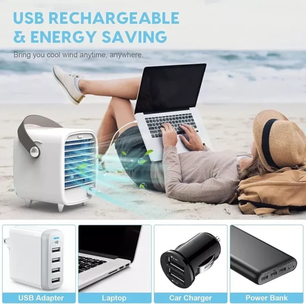 Desk Cooler Fan, Small Air Conditioner Cooling Fan, Rechargeable Built-in Ice... - Image 8
