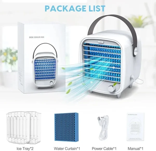 Desk Cooler Fan, Small Air Conditioner Cooling Fan, Rechargeable Built-in Ice... - Image 9
