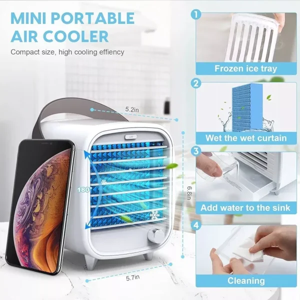 Desk Cooler Fan, Small Air Conditioner Cooling Fan, Rechargeable Built-in Ice... - Image 11