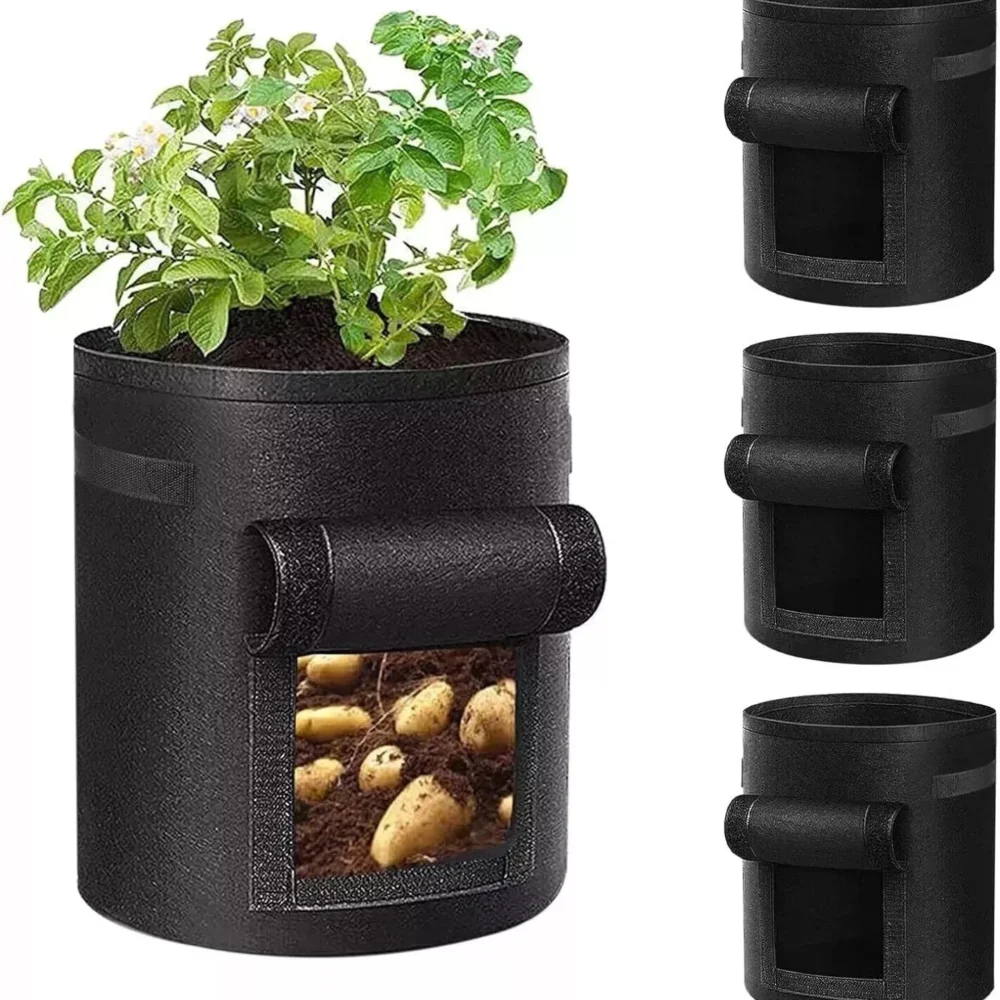 Set of 3 Grow Bags with Viewing Window–Potato & Tomato Planters(Nonwoven Fabric)