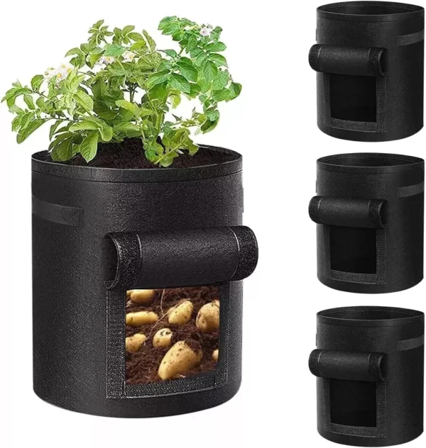 Set of 3 Grow Bags with Viewing Window–Potato & Tomato Planters(Nonwoven Fabric)