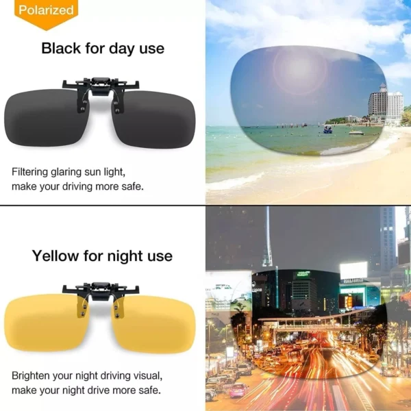 2pcs Clip On Polarized Sunglasses Flip Up Over Glasses UV400 Lens Set
