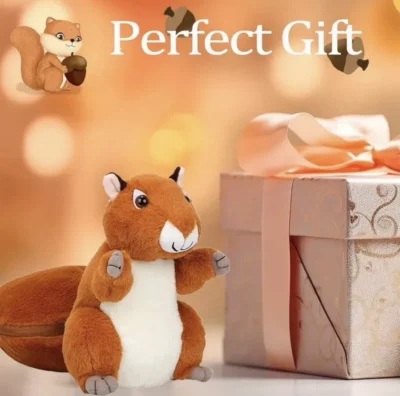 Squirrel Stuffed Toy Zipper Plush Soft Toy for Kids Gift