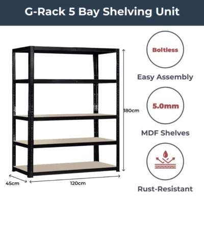 Rack Garage Shelving Units 180x120x45cm Single Bay 5 Tier Shelf Heavy Duty - Image 8