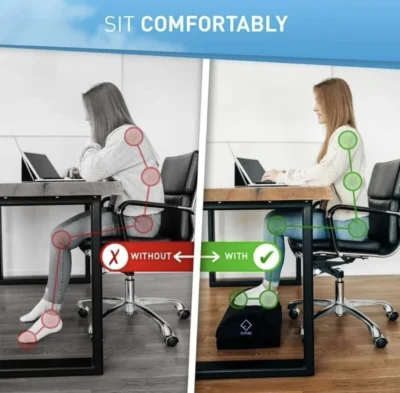 Height Adjustable Footrest With Premium Fleece Fibre Pocket Non-Slip Stool Black