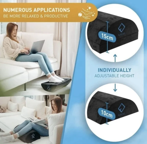 Height Adjustable Footrest With Premium Fleece Fibre Pocket Non-Slip Stool Black - Image 6