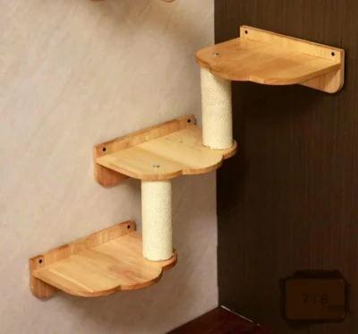 3-Levels Cat Wall steps Cat Shelf, Cat Ladder Cat climbers for wall Rubberwood - Image 3
