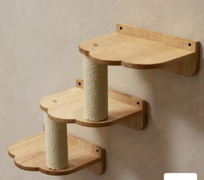 3-Levels Cat Wall steps Cat Shelf, Cat Ladder Cat climbers for wall Rubberwood - Image 5