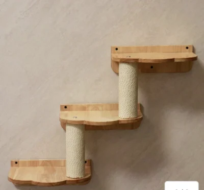 3-Levels Cat Wall steps Cat Shelf, Cat Ladder Cat climbers for wall Rubberwood - Image 6