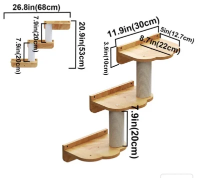 3-Levels Cat Wall steps Cat Shelf, Cat Ladder Cat climbers for wall Rubberwood - Image 8