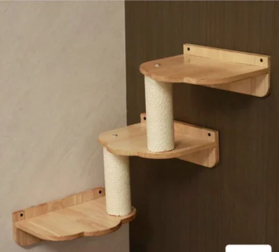 3-Levels Cat Wall steps Cat Shelf, Cat Ladder Cat climbers for wall Rubberwood - Image 7