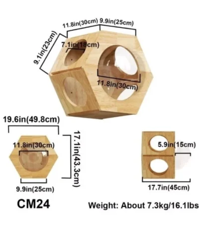PETOMG Cat Perch, Cat Wall Bed Shelf House Hexagon Rubberwood 43.3 Cm Rubberwood - Image 7