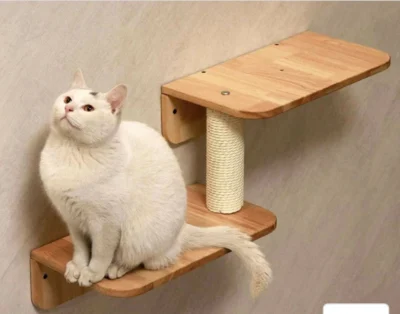 2-Levels Cat Wall steps Cat Shelf, Cat Ladder Cat climbers for wall Rubberwood - Image 5
