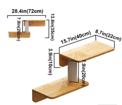 2-Levels Cat Wall steps Cat Shelf, Cat Ladder Cat climbers for wall Rubberwood - Image 7