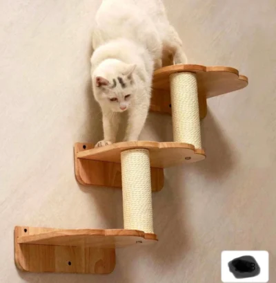 3-Levels Cat Wall steps Cat Shelf, Cat Ladder Cat climbers for wall Rubberwood