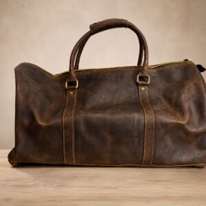 Full Grain Leather Weekender Bag, Handmade Duffle Travel Luggage, Vintage Crazy Horse Finish