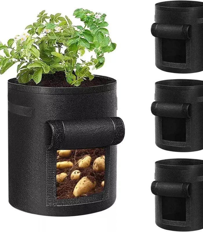 Set of 3 Grow Bags with Viewing Window–Potato & Tomato Planters(Nonwoven Fabric)