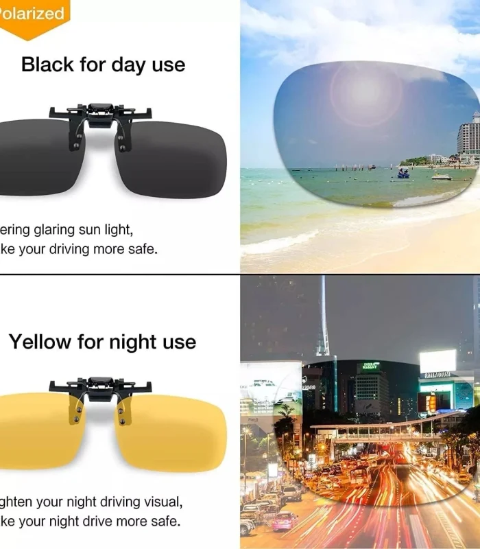 2pcs Clip On Polarized Sunglasses Flip Up Over Glasses UV400 Lens Set