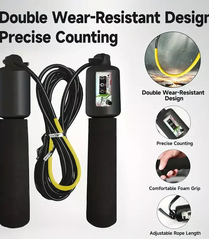 Black Jump Rope with Counter – Adjustable PVC Rope for Fitness & Cardio Training