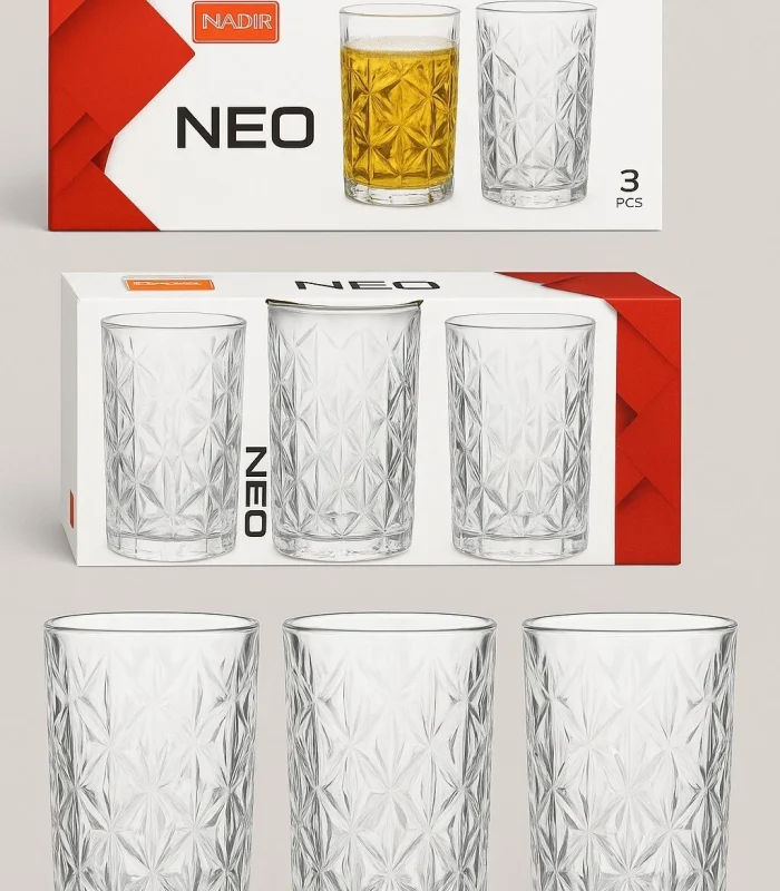 Set of 3 Drinking Glasses 335ml Clear Hiball Tumblers for Juice or Soft Drinks