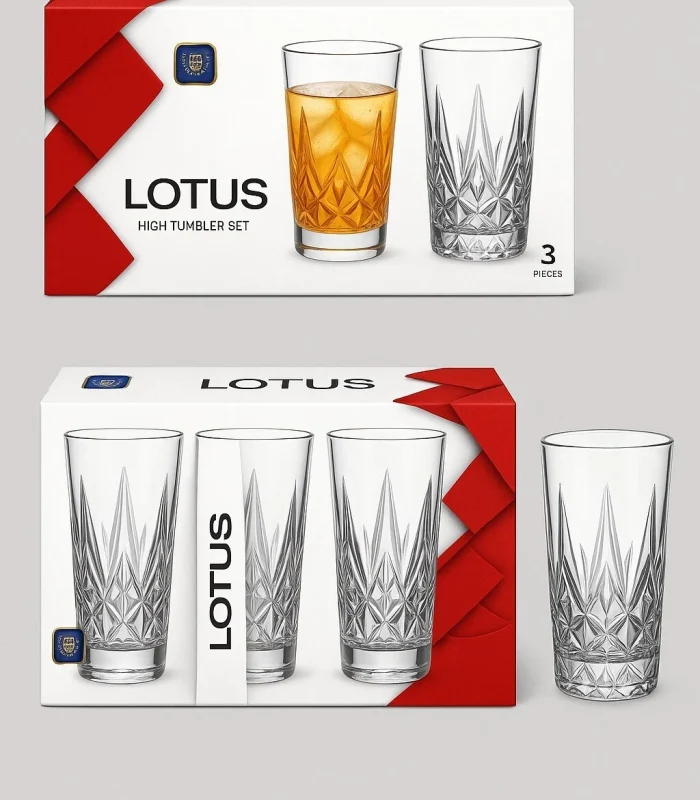 Set Of 3 Highball Tumbler Glasses 260ml Embossed Floral Hi Ball Drinking Glass